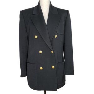 Celine Paris Blazer Size 42 Black Wool Double Breasted Jacket Pockets Fr…